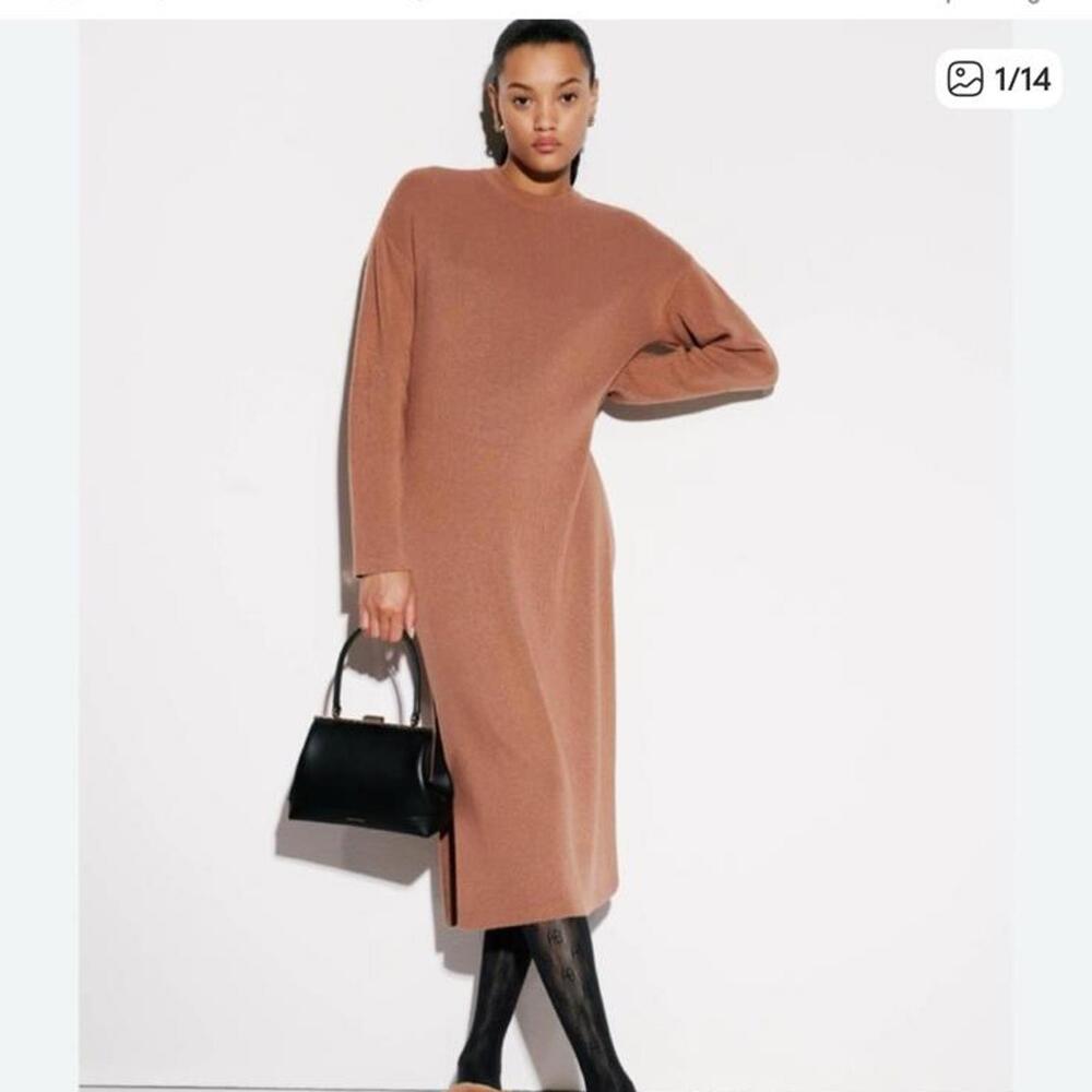 Anine Bing Brown Knit Winter Sweater Dress L